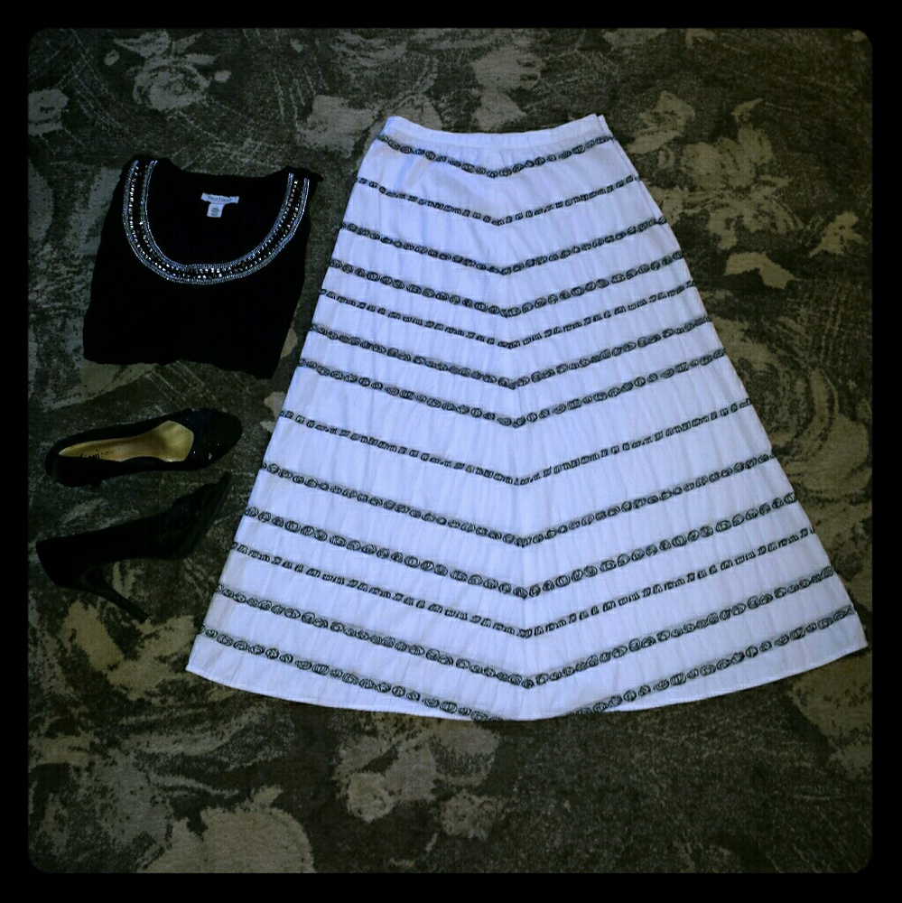 Talbots White/Black A-Line Midi Skirt Petite 6